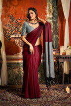Jyoti Fashion Women's Maroon Cotton Contrast Pallu Saree with Blouse | Grocsy