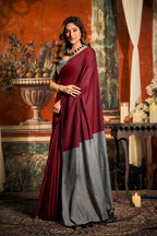Jyoti Fashion Women's Maroon Cotton Contrast Pallu Saree with Blouse | Grocsy