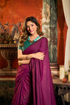 Jyoti Fashion Women's Magenta Cotton Contrast Pallu Saree with Blouse | Grocsy