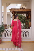 Jyoti Fashion Pink Beads Thread Embroidered Mal Chanderi Anarkali Gown Set | Grocsy