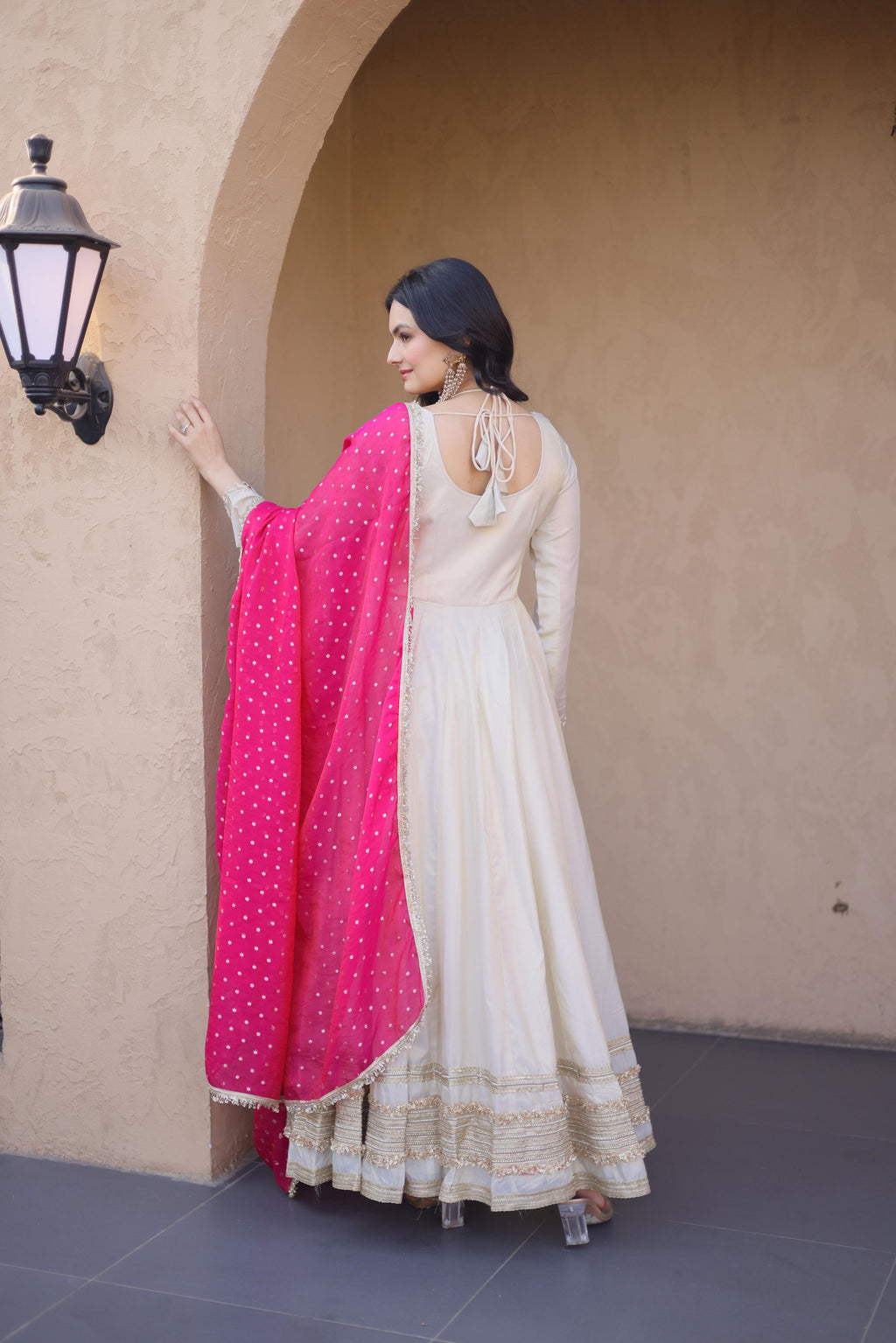 Jyoti Fashion Off White Real Mirror Zari Embroidered Cosmos Anarkali Gown with Dupatta | Grocsy