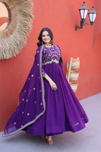 Jyoti Fashion Purple Embroidered Faux Blooming Anarkali Gown with Dupatta | Grocsy
