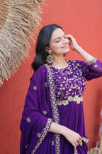 Jyoti Fashion Purple Embroidered Faux Blooming Anarkali Gown with Dupatta | Grocsy