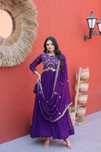 Jyoti Fashion Purple Embroidered Faux Blooming Anarkali Gown with Dupatta | Grocsy