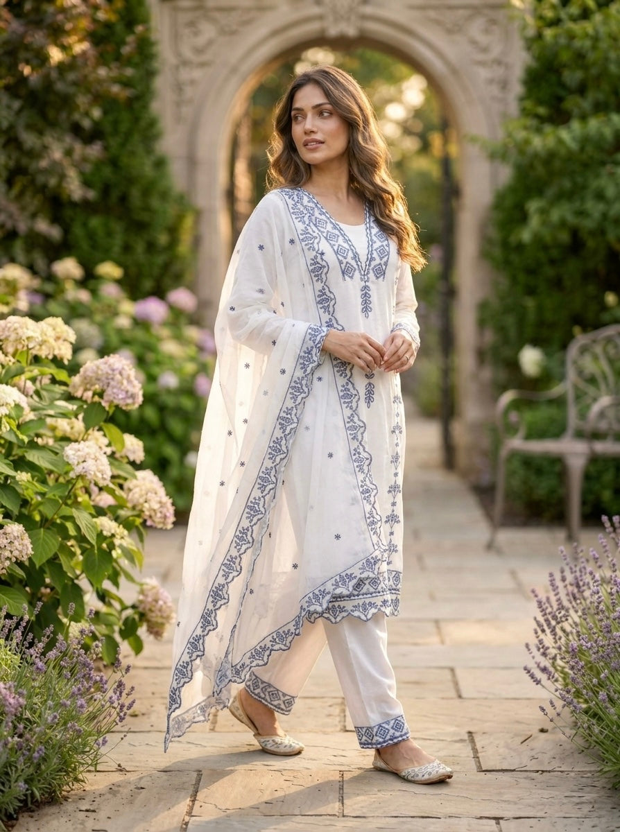 Jyoti Fashion Grey Embroidered Faux Georgette Salwar Kameez with Dupatta | Grocsy