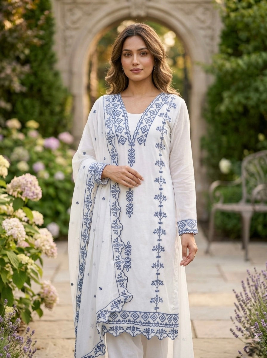 Jyoti Fashion Grey Embroidered Faux Georgette Salwar Kameez with Dupatta | Grocsy