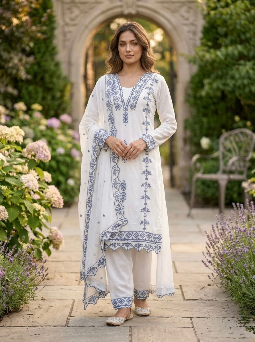 Jyoti Fashion Grey Embroidered Faux Georgette Salwar Kameez with Dupatta | Grocsy