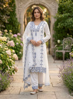 Jyoti Fashion Grey Embroidered Faux Georgette Salwar Kameez with Dupatta | Grocsy