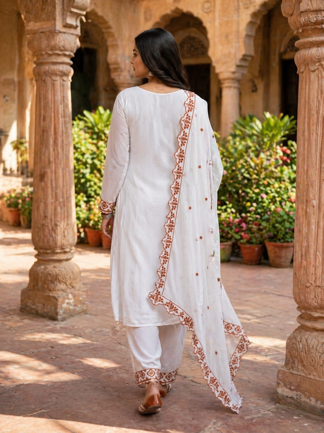 Jyoti Fashion Brown Embroidered Faux Georgette Salwar Kameez with Dupatta | Grocsy