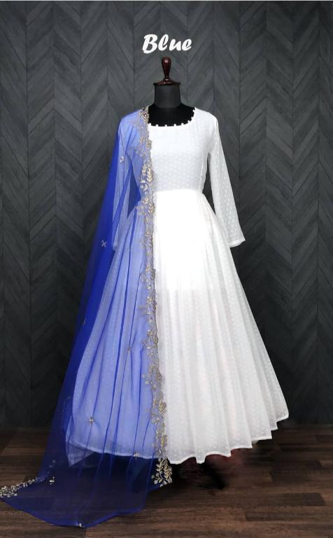 Jyoti Fashion Women's White Faux Georgette Butti work Anarkali Dress with Dupatta | Grocsy