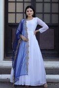 Jyoti Fashion Women's White Faux Georgette Butti work Anarkali Dress with Dupatta | Grocsy