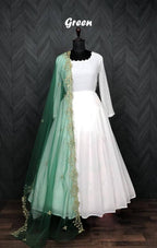 Jyoti Fashion Women's White Faux Georgette Butti work Anarkali Dress with Dupatta | Grocsy
