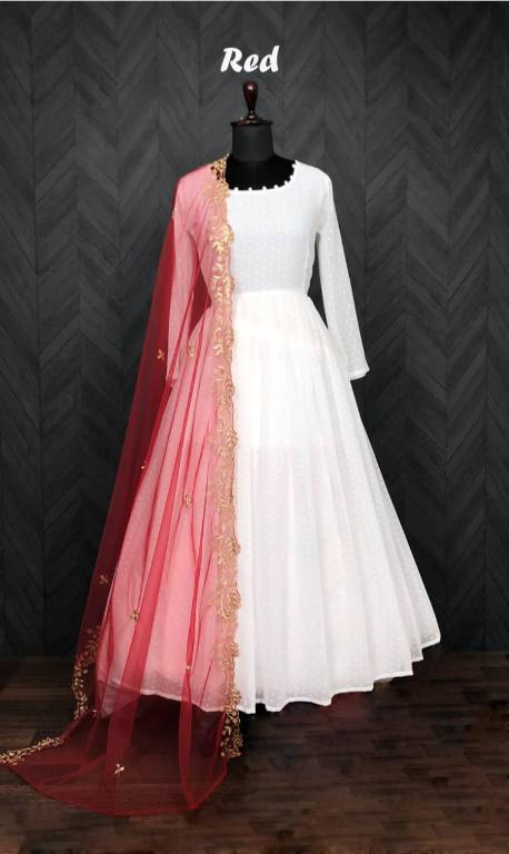 Jyoti Fashion Women's White Faux Georgette Butti work Anarkali Dress with Dupatta | Grocsy