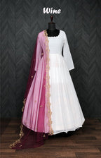 Jyoti Fashion Women's White Faux Georgette Butti work Anarkali Dress with Dupatta | Grocsy