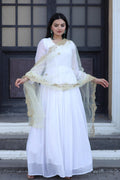 Jyoti Fashion Women's White Faux Georgette Butti work Anarkali Dress with Dupatta | Grocsy