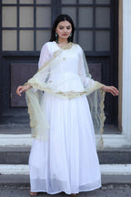 Jyoti Fashion Women's White Faux Georgette Butti work Anarkali Dress with Dupatta | Grocsy