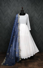 Jyoti Fashion Women's White Georgette Butti work Partywear Anarkali Dress with Dupatta | Grocsy