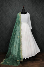 Jyoti Fashion Women's White Georgette Butti work Partywear Anarkali Dress with Dupatta | Grocsy