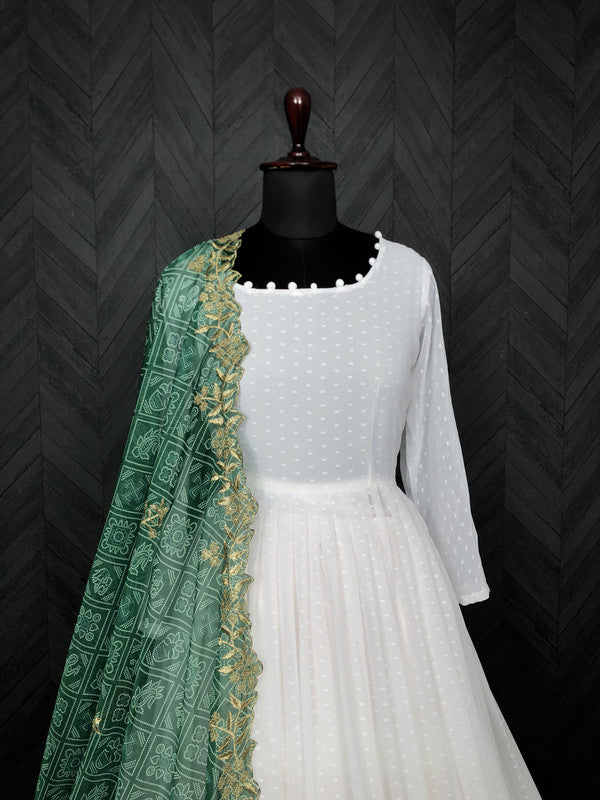 Jyoti Fashion Women's White Georgette Butti work Partywear Anarkali Dress with Dupatta | Grocsy