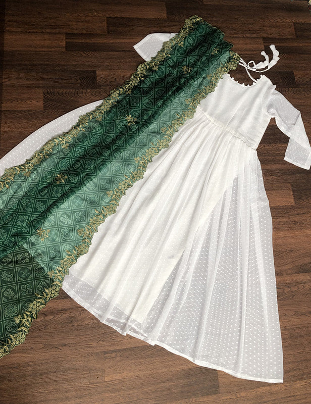 Jyoti Fashion Women's White Georgette Butti work Partywear Anarkali Dress with Dupatta | Grocsy