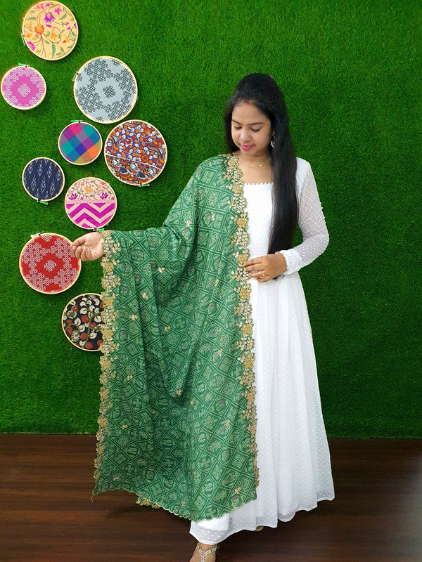 Jyoti Fashion Women's White Georgette Butti work Partywear Anarkali Dress with Dupatta | Grocsy