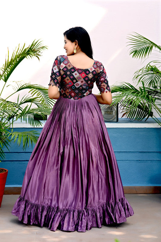 Jyoti Fashion Women's Purple Sequins Work Chinon Partywear Anarkali Dress | Grocsy