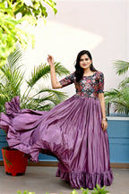 Jyoti Fashion Women's Purple Sequins Work Chinon Partywear Anarkali Dress | Grocsy