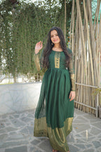 Jyoti Fashion Women's Green Chiffon Zari Woven Festive Anarkali Dress | Grocsy