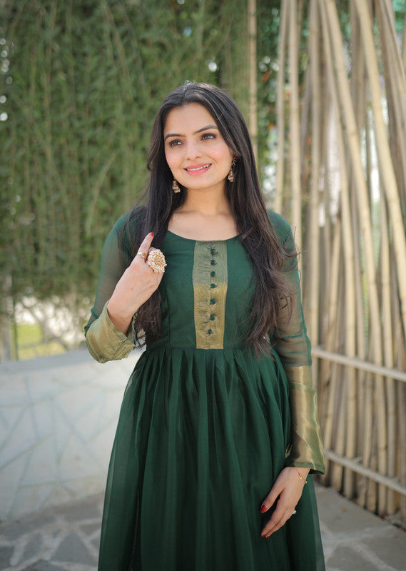 Jyoti Fashion Women's Green Chiffon Zari Woven Festive Anarkali Dress | Grocsy