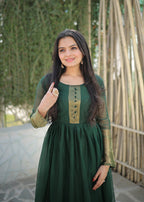 Jyoti Fashion Women's Green Chiffon Zari Woven Festive Anarkali Dress | Grocsy