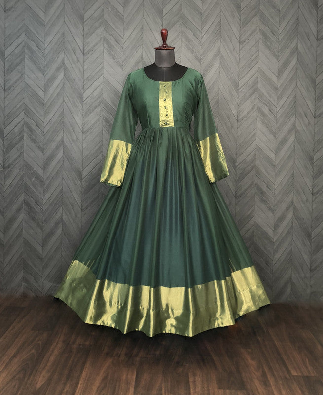 Jyoti Fashion Women's Green Chiffon Zari Woven Festive Anarkali Dress | Grocsy
