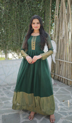 Jyoti Fashion Women's Green Chiffon Zari Woven Festive Anarkali Dress | Grocsy