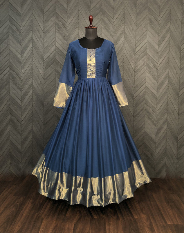 Jyoti Fashion Women's Blue Chiffon Zari Woven Festive Anarkali Dress | Grocsy
