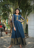 Jyoti Fashion Women's Blue Chiffon Zari Woven Festive Anarkali Dress | Grocsy