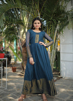 Jyoti Fashion Women's Blue Chiffon Zari Woven Festive Anarkali Dress | Grocsy