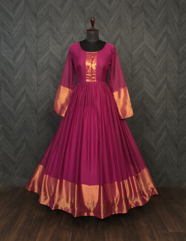 Jyoti Fashion Women's Wine Chiffon Zari Woven Festive Anarkali Dress | Grocsy