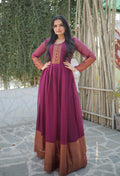 Jyoti Fashion Women's Wine Chiffon Zari Woven Festive Anarkali Dress | Grocsy
