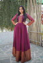 Jyoti Fashion Women's Wine Chiffon Zari Woven Festive Anarkali Dress | Grocsy