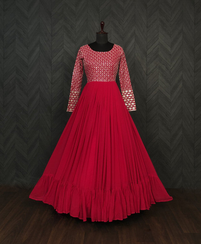 Jyoti Fashion Women's Pink Faux Blooming Sequins with Zari Embroidered Anarkali Dress | Grocsy