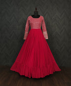 Jyoti Fashion Women's Pink Faux Blooming Sequins with Zari Embroidered Anarkali Dress | Grocsy