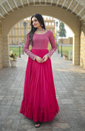 Jyoti Fashion Women's Pink Faux Blooming Sequins with Zari Embroidered Anarkali Dress | Grocsy
