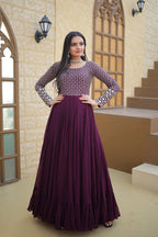 Jyoti Fashion Women's Wine Faux Blooming Sequins with Zari Embroidered Anarkali Dress | Grocsy
