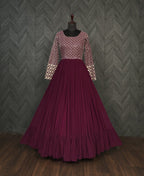 Jyoti Fashion Women's Wine Faux Blooming Sequins with Zari Embroidered Anarkali Dress | Grocsy
