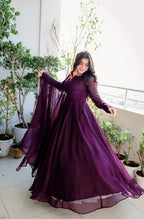 Jyoti Fashion Women's Wine Faux Blooming Sequins Embroidery Partywear Anarkali Dress with Dupatta | Grocsy
