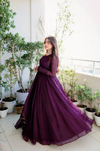 Jyoti Fashion Women's Wine Faux Blooming Sequins Embroidery Partywear Anarkali Dress with Dupatta | Grocsy