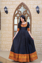 Jyoti Fashion Women's Black Silk Jacquard Weaving Festive Anarkali Dress | Grocsy