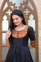 Jyoti Fashion Women's Black Silk Jacquard Weaving Festive Anarkali Dress | Grocsy