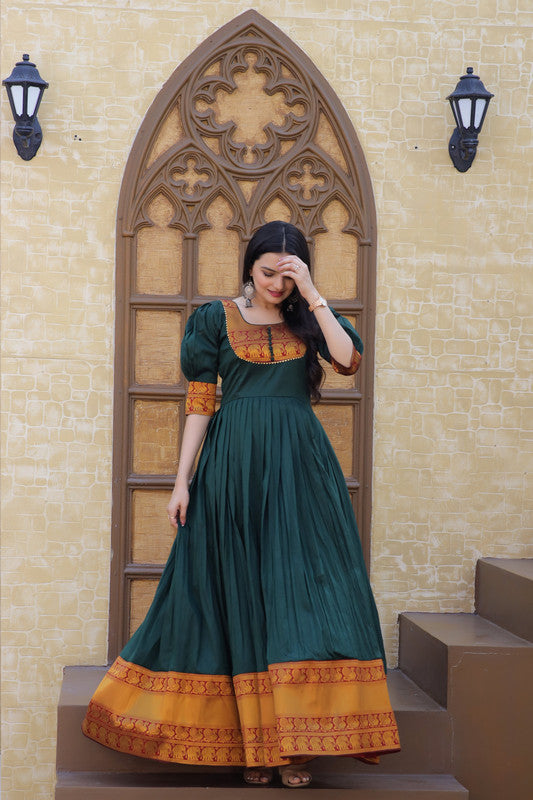 Jyoti Fashion Women's Green Silk Jacquard Weaving Festive Anarkali Dress | Grocsy