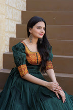 Jyoti Fashion Women's Green Silk Jacquard Weaving Festive Anarkali Dress | Grocsy