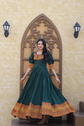 Jyoti Fashion Women's Green Silk Jacquard Weaving Festive Anarkali Dress | Grocsy